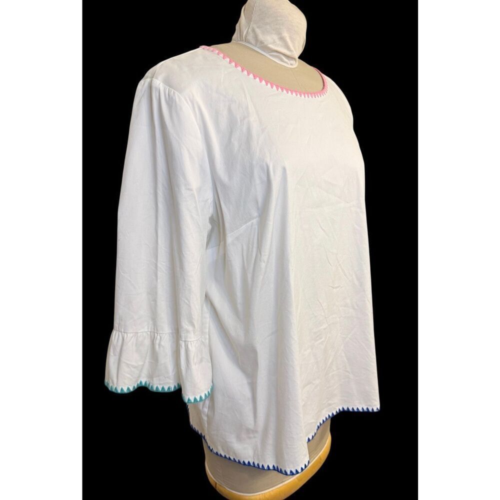 Talbots Womens White Colorful Embroidered Trim Flounce Sleeveless Top XL Spring - Picture 11 of 13